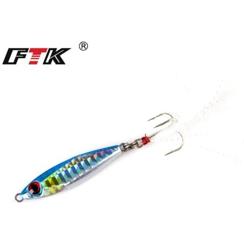 FTK 20g 30g 3D Eyes Hard Metal Micro Deep Sea Lead Jig Lure 5.3/6cm Sinking Jigging Fishing Bait Tackle With Treble Hook Wobbler