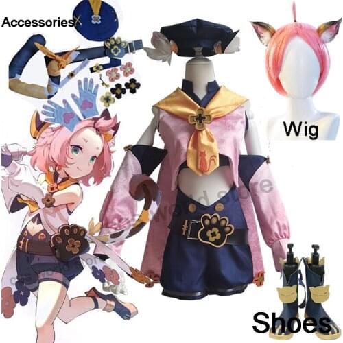 Game Genshin Impact Diona Cosplay Costume Wig Shoes Anime Two-dimensional Cat Ears Dress Girl Halloween Party Women Men Uniform