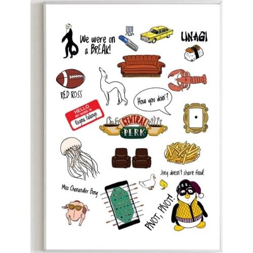 Friends Tv Show Classic Poster Prints Wall Art Picture Canvas Painting Central Perk Illustration for Living Room Home Decor