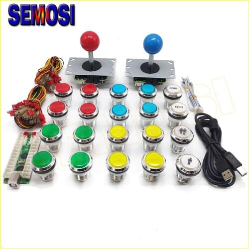 Cabinet USB Encoder To PC Arcade 5Pin Joystick Chrome Illuminated LED Button DIY Kit for Raspberry / SP3 / Pandora Box