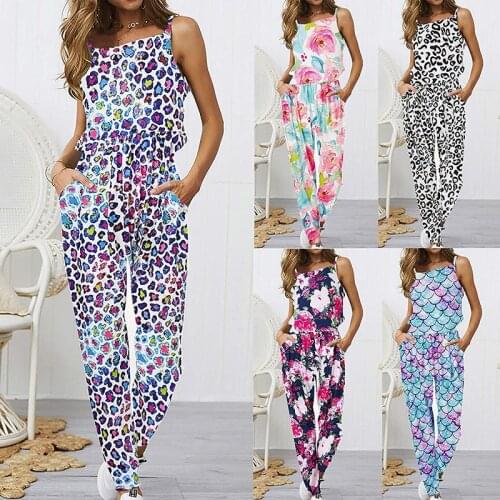 Women Fashion Sleeveless Print Jumpsuit Stylish Casual Jumpsuit Rompers Clothes Long Pants Trousers for Female Ladies Summer New