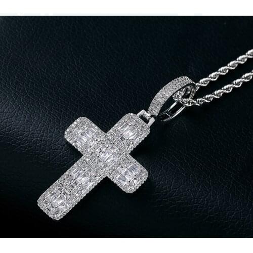 Ice out hip hop micro pave zircon cross pendant gold plating fashion mens retro charm jewelry gift