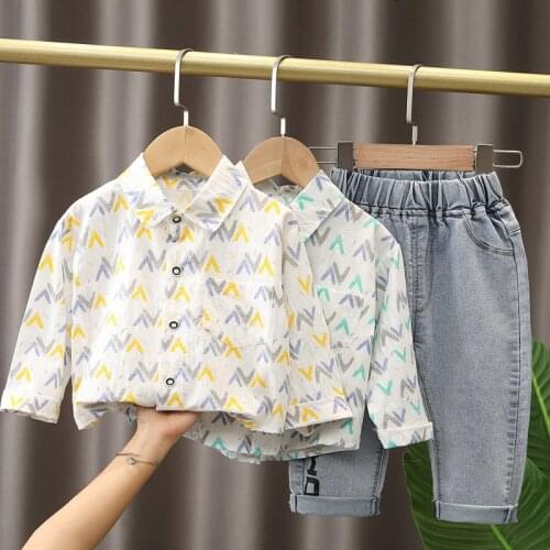 Summer Childrens Clothing Boys Girls Long Sleeve Shirt Pants Suit Fashion Baby Two piece Tide Printed Kids Set