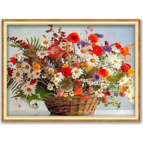 Flower DIY Embroidery Cross Stitch 11CT Kits Needlework Craft Set Cotton Thread Printed Canvas Decoration Wholesale Dropshipping