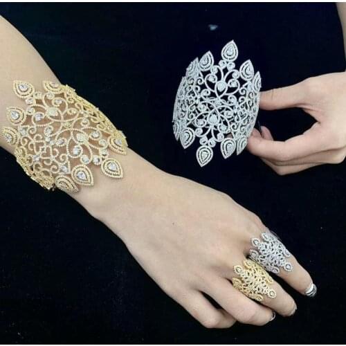 Newness Luxury Lace Shape Super AAA Cubic Zirconia Bangle and Ring Jewelry Set For Women Wedding Engagement Gif