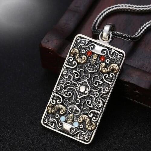 New Shan Hai Jing Shen Beast Kui Niu Silver Tag Retro Necklace Pendant Pendant Xiangyun Retro Necklace Accessories