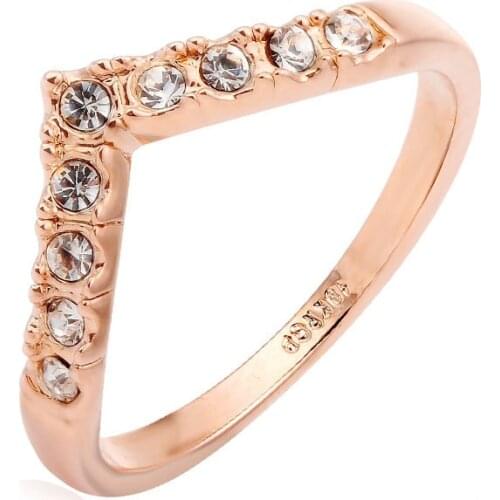 Simple Design Arrow Full Crystals Rose Gold Color Engagement Wedding Rings For Women Girls Bague Bijoux Jewelry Gift Wholesale