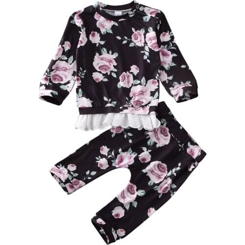 Girl Clothes 2020 Spring Infant Baby Girls Kids Lace Up Long-sleeved Tops +Trousers 2pcs Autumn Outfits Clothes Size 0-24M