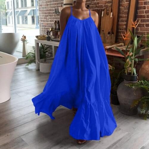 Women Boho Dress Fashion Casual Solid Strap Dress Pocket Loose Backless Big Swing Plus Size Dress Summer Dress 2020