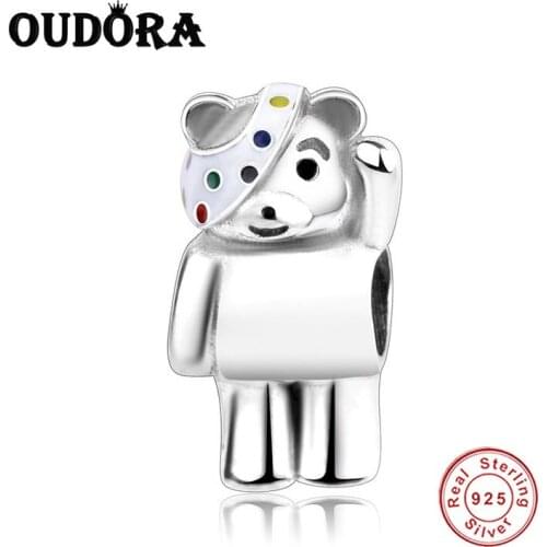 Fit Original Pandora Charms 925 Sterling Silver Bracelet Hello Bear Charm Beads Women Jewelry Making DIY Berloque Cut Animal