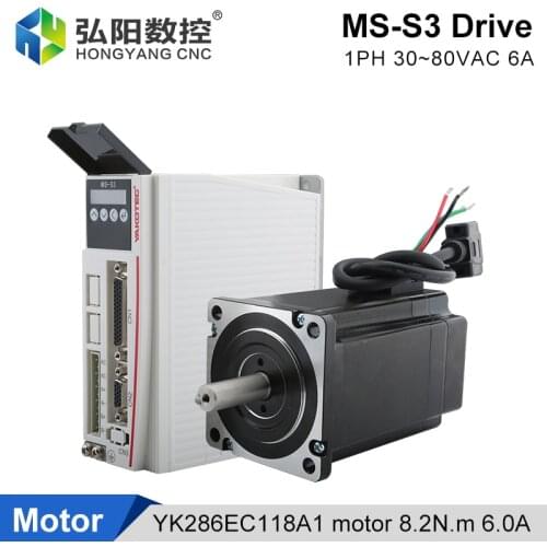 YAKO Hybrid Servo Drive MS-S3 1PH 30~80VAC 6.0A Motor Drive Adaptation YK286EC118A1 86 Closed Loop Stepper Motor 8.2N.M