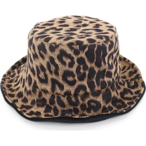 QBHAT 2020 Women Leopard Printed Bucket Hats Double-sided Fisherman Hat Foldable Hat Cap Fascinator Ladies Dress Hats Sunhat