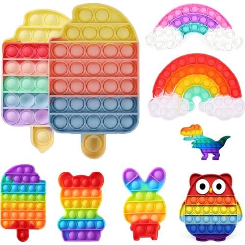 Rainbow Push Bubble Fidget Sensory Toy Autism Special Needs Fidget Squeeze Funny Anti-stress Stress Reliever Toys Freeshipping