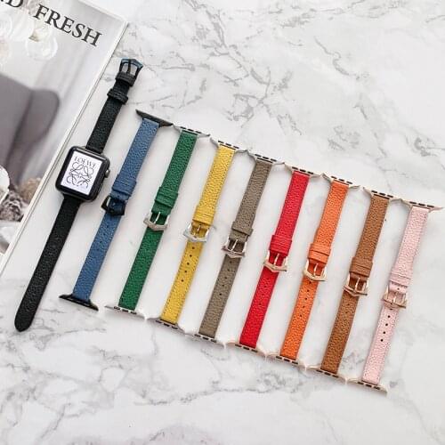 New Leather strap For Apple watch band 44mm 40mm 42mm 38mm Smartwatch Accessories Lychee pattern bracelet for iWatch 3 4 5 6 se