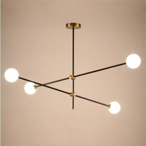 Nordic minimalist magic bean glass chandelier led post-modern geometric line brass color dining room living room lamps