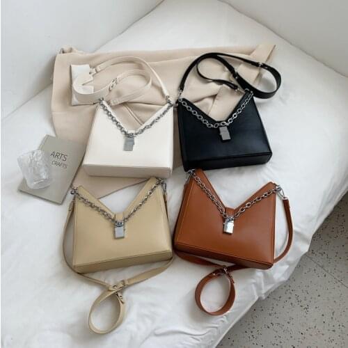 Wriufred Lock chain handbag female 2021 new summer deep v female crossbody bag women trend texture single shoulder messenger bag