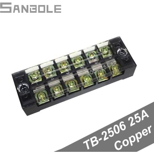 TB-2506 Copper TB Series Fixed Type Connection Plate 25A 6 Position Dual Row Strip Barrier Terminal block (10PCS)