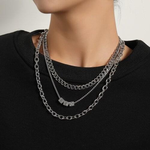 Vintage Punk Multilayer Thick Chains Necklace for Women Dice Pendant Colar Fleece Sweater Chains Necklace Fashion Jewelry Gift