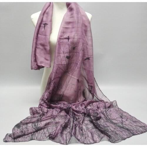 [Visual Axles] Soft Light Weight 100% Viscose Print Abstract Birds On Tree Oblong Scarf Animal Scarves Shawl