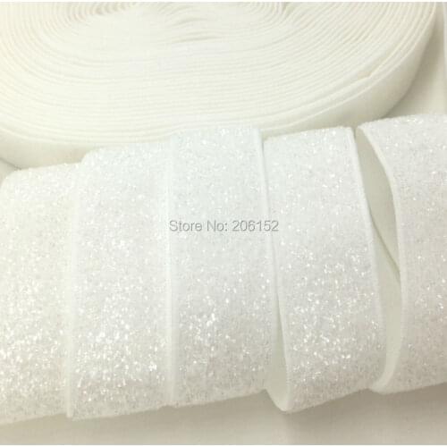 High Quality 5/8" Snow White Glitter Elastic White Metallic Ribbon Fold Over Elastic for DIY Headwear Hair Accessories 5Y/lot