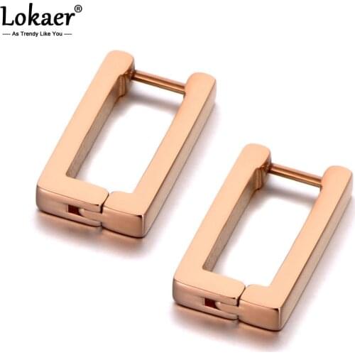 Lokaer Original Design Titanium Stainless Steel Simple Hoop Earrings Bohemia Geometry Square Earrings Jewelry For Women E19325