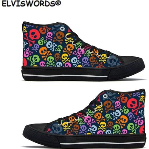 ELVISWORDS Women Shoes Cute Skull Avatar Pattern fashion ladies Casual Canvas Shoes High Top Teen Vulcanized Shoes zapatos mujer