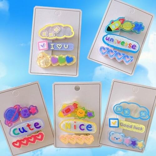 Y2K Accessories Cartoon Heart Earth Sun Letter Hair Clips for Women Harajuku Cute Bear Hairpins Hair Accessories 90s Aesthetic