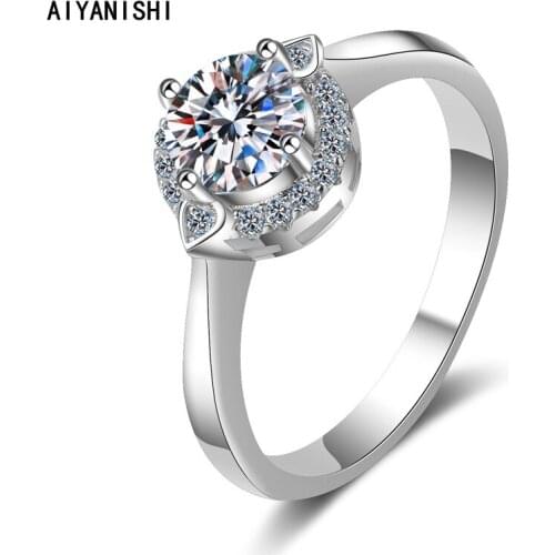 AIYANISHI 925 sterling silver ring 0.8ct Classic style Diamond jewelry Moissanite ring Wedding Party Anniversary Ring For Women
