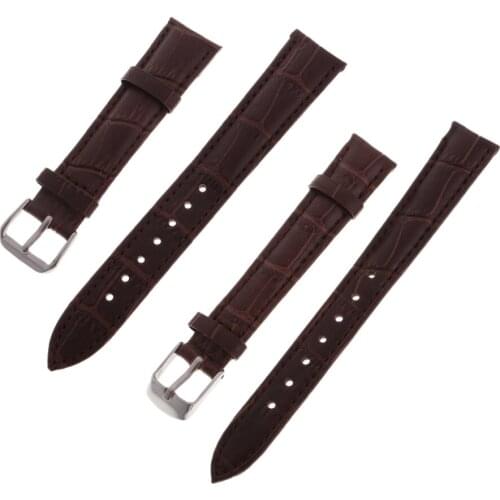 2pcs Durable 14/18mm Brown Leather Watch Strap Band for Women Lady