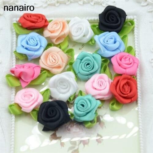 200pcs Artificial Mini Silk Fresh Flower Head Making Handmade Diy Ribbon Roses For Home Wedding Christmas Decoration Craft