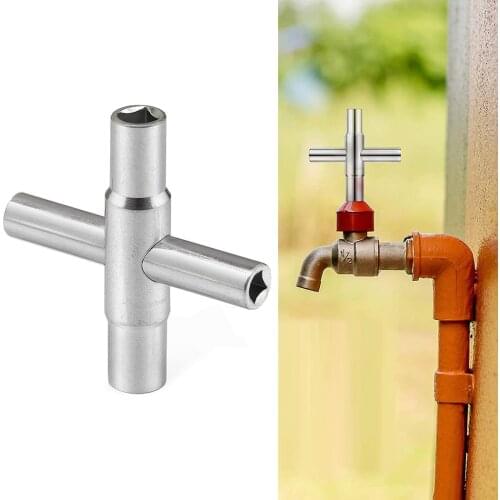 4-way Sillcock Key Steel Sillcock Wrench Utility Key For Hose Bib Spigot Valve Hand Faucet Switch Accessories