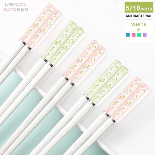 5/10 Pairs of Amber Dandelion Chopsticks Set Flower High-end Antibacterial Non-slip Food Chopsticks Korean Kitchen Supplies