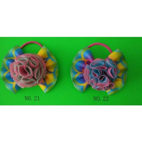 50 BLESSING Girl Boutique 4" Dahlia Hair Bow Colorful Elastic Flower Rainbow