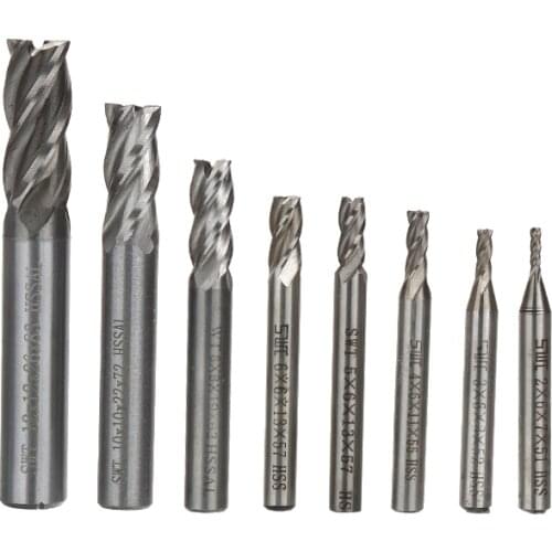 8PCS HSS Carbide Straight Shank Milling Cutter Set 4 Flute End Mill CNC Cutter Drill Bit Tool 2/3/4/5/6/8/10/12mm