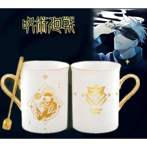 Anime Jujutsu Kaisen Gojou Satoru White Ceramic Mug Cup Coffee Water Cup Gold Stamping Men Women Fashion Student Xmas Gift
