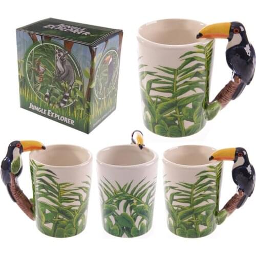 Free Shipping 36pcs/lot Piecewith Dense Jungle 12oz Ceramic Toucan Cup Hornbill Shaped Handle Mug