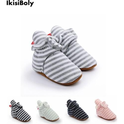 Infant Baby Boys Girls Warm Shoes Winter First Walker Kids Ankle Booties Soft Bottom Cotton Striped Socks Newborn Slippers