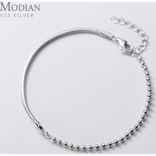 Modian Authentic 925 Sterling Silver Asymmetry Snake Chain Light Beads Bracelet for women Fashion Splicing Bracelet Fine Jewelry
