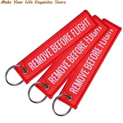 Korean Fashion 1 PC 13*3CM Fashion Remove Before Flight Tags Keychain Keyring Rectangle Embroidery Multicolor Aviation Gifts