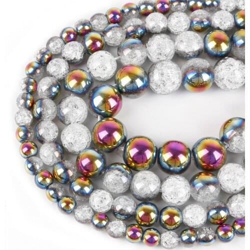 One Side Plated Colorful White Snow Cracked Crystal Natural Stone Beads For Jewelry Making DIY Bracelet Necklace 6mm-12mm