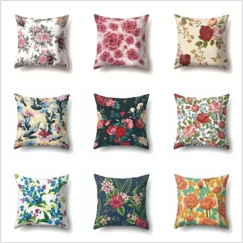 Flower Print Cushion Cover Rose Floral Pattern Decorative Pillowcase Sofa Bed Cases Living Room Sweet Home Decor Soft Peach Skin