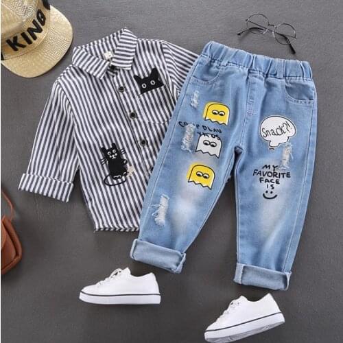 Childrens jeans baby ripped pants baby childrens pants letter printed trousers straight jeans childrens pants