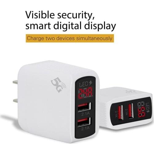 Travel 2.1A Dual USB Fast Charging Digital Display Phone Wall Charger Adapter