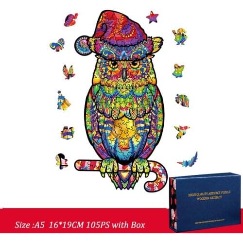 FEOOE 2021 Christmas Owl Shaped Wooden Puzzle Irregular Animal Puzzle Wooden Baby Toys 3d Puzzle Metal Wooden Puzzle YSH