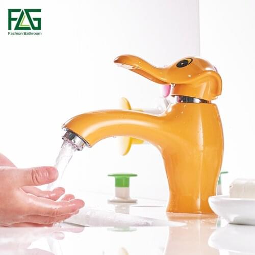 FLG Newest Bathroom Basin Faucet Lovely Children Single Handle Hot And Cold Water Ceramic Sink Basin Tap Orange Mixer Faucet