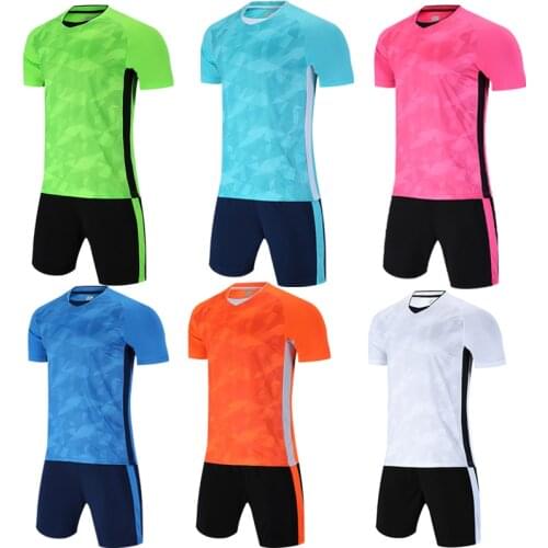 Men short sleeve blue soccer jersey adult football uniform kids orange soccer shirt boy sport jerseys set DIY name OEM number