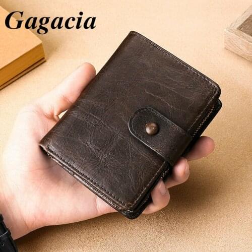 GAGACIA Mens Wallet New Men Small RFID Blocking Pocket Crazy Horse Genuine Leather Wallet With Flip ID Coin Purse Male Mini Bag