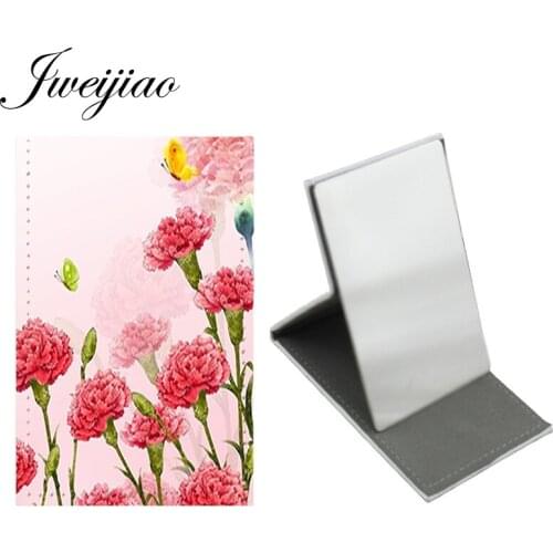 Youhaken Carnation Pattern Makeup Small Makeup Mirror Stainless Steel Leather Gift For Friends Girl Pocket Travel Wallet Mirror