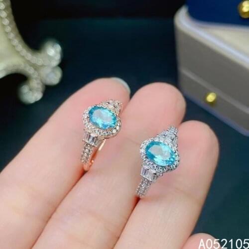 KJJEAXCMY fine jewelry 925 sterling silver inlaid Natural Apatite women elegant exquisite OL style adjustable gem ring support d