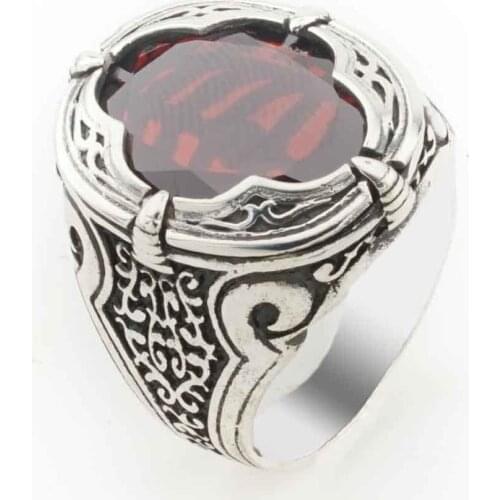 Red CZ Eagle Claw Silver Men Ring Model 2